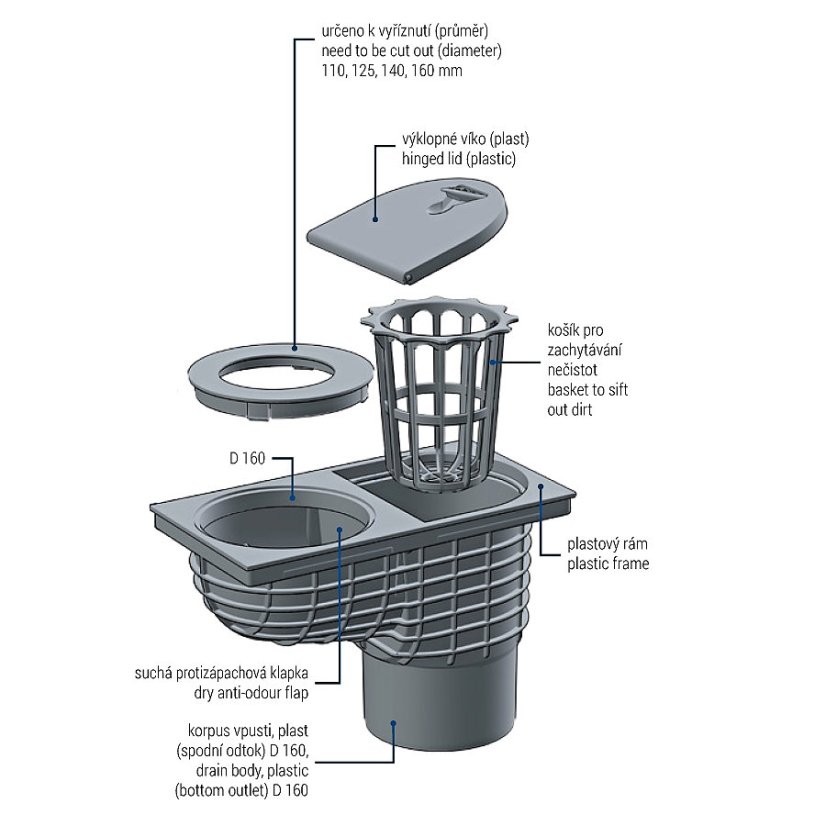 Kanalizační vpusť spodní D 160