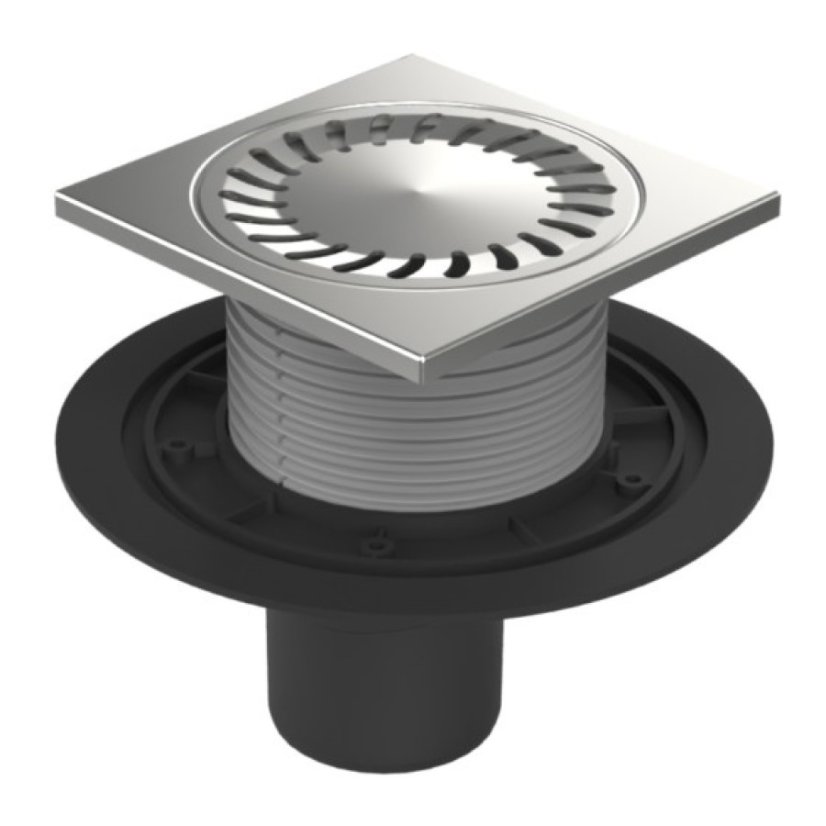 Podlahová vpusť spodní DN75, nerez rámeček, mřížka SUN