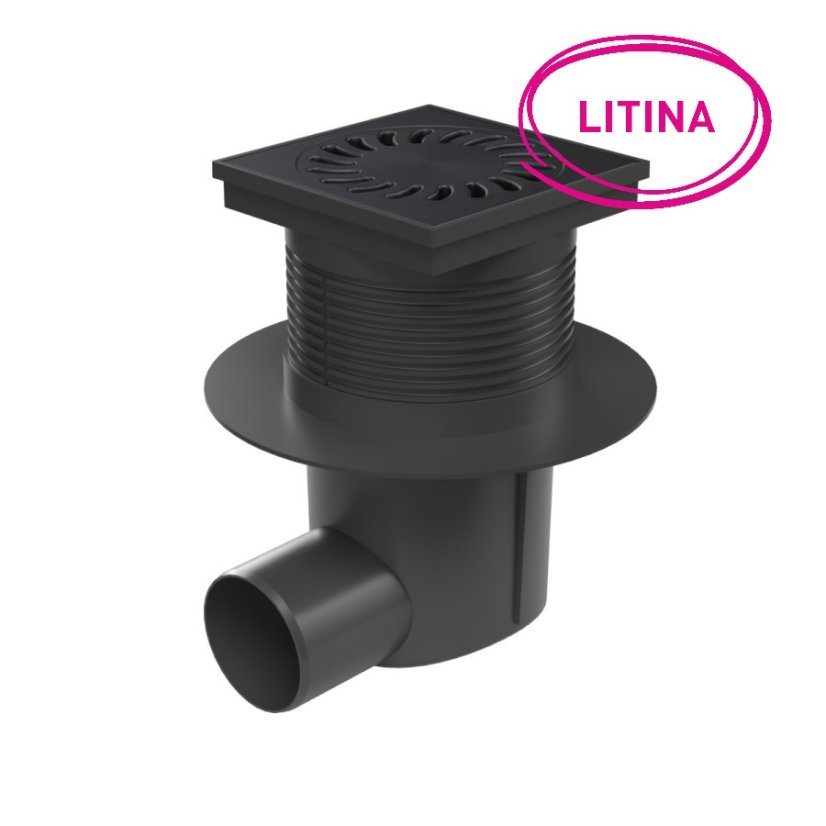 Kanalizační vpusť boční, plovák NEPTUN, litinová mřížka 150x150 - DN(ID): 75, Límec: s límcem (možnost napojení hydroizolace)