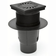 Kanalizační vpusť spodní DN 110, suchá klapka, litinová mřížka 150x150, s límcem