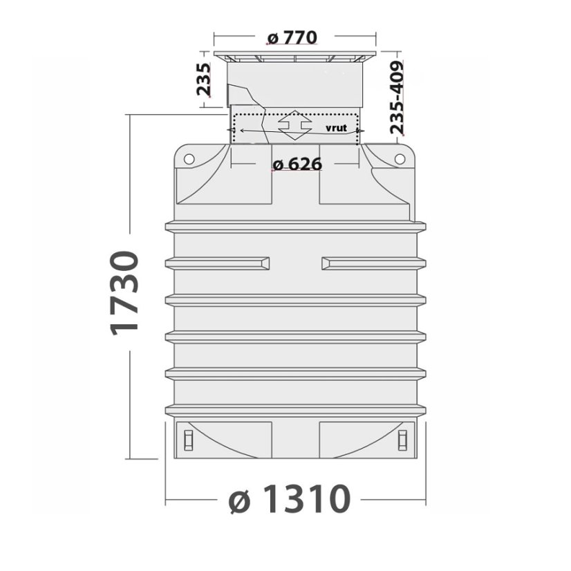 Nástavec teleskopický nízký s PE poklopem 235 - 409 mm