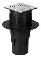 Kanalizační vpusť spodní DN 110, suchá klapka, nerezová mřížka 150x150, s límcem