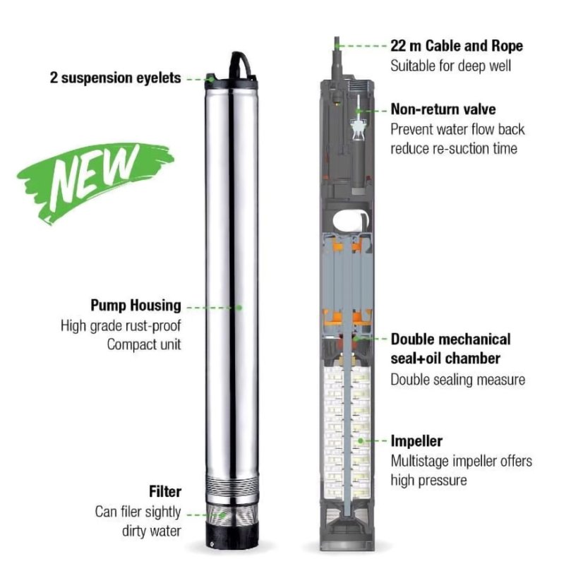 Leo LDW-6-55-1100E 4" ponorný automat 230V 1,1kW, kabel 22m