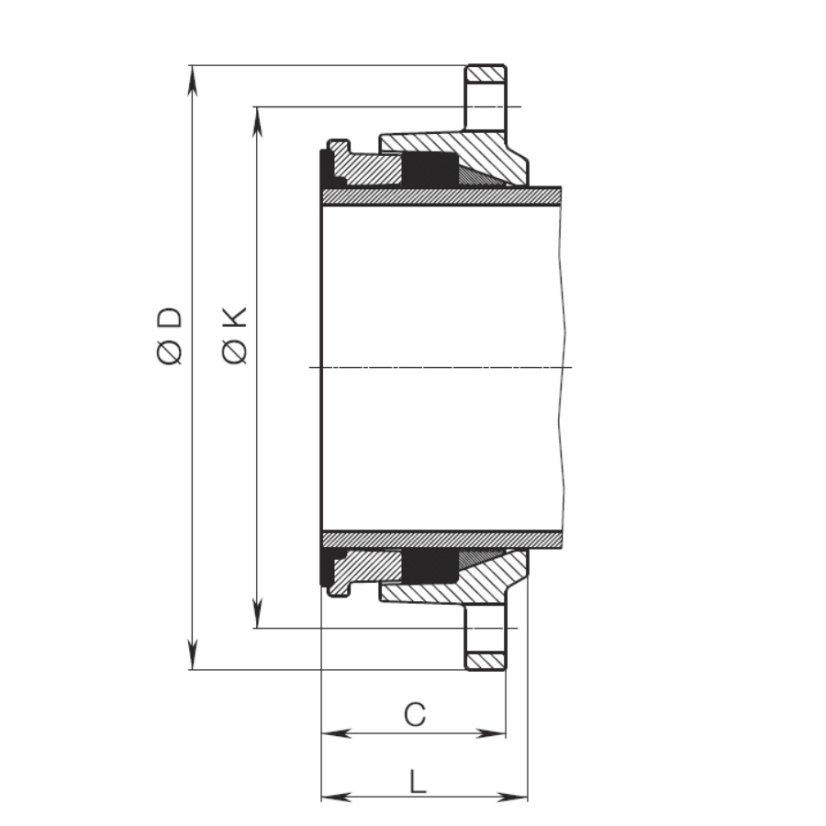 DVOUKOMOROVÁ SPECIÁLNÍ PŘÍRUBA PRO LITINU č.7602 jištěná proti posunu - Dimenze 7602: 60/77