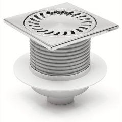 Podlahová vpusť spodní DN50, NEPTUN, límec, nerez rámeček, mřížka SUN