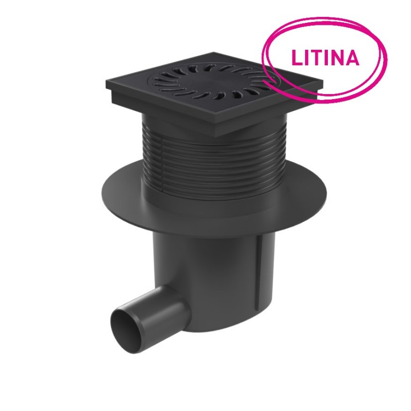 Kanalizační vpusť boční, plovák NEPTUN, litinová mřížka 150x150 - DN(ID): 50, Límec: s límcem (možnost napojení hydroizolace)