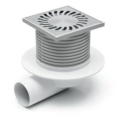 Podlahová vpusť boční DN50, NEPTUN, límec, nerez/plast rámeček, mřížka SUN