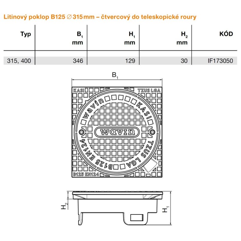 Poklop litinový Ø 315, zatížení B125