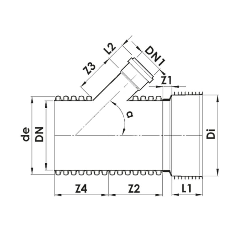 INCOR PP odbočka pro KG - 45° - Odbočka: 200/160
