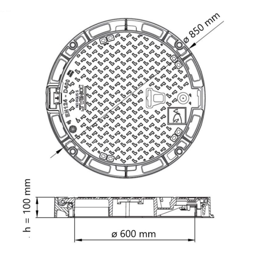 RDM 40 S 600P Litinový poklop pr.600mm, D400