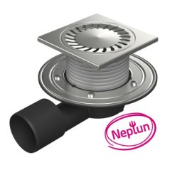 Podlahová vpusť boční DN50/75 NEPTUN, nerez příruba, rámeček, mřížka SUN