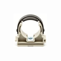 Příchytka na potrubí z plastu se třmenem a kovovou maticí