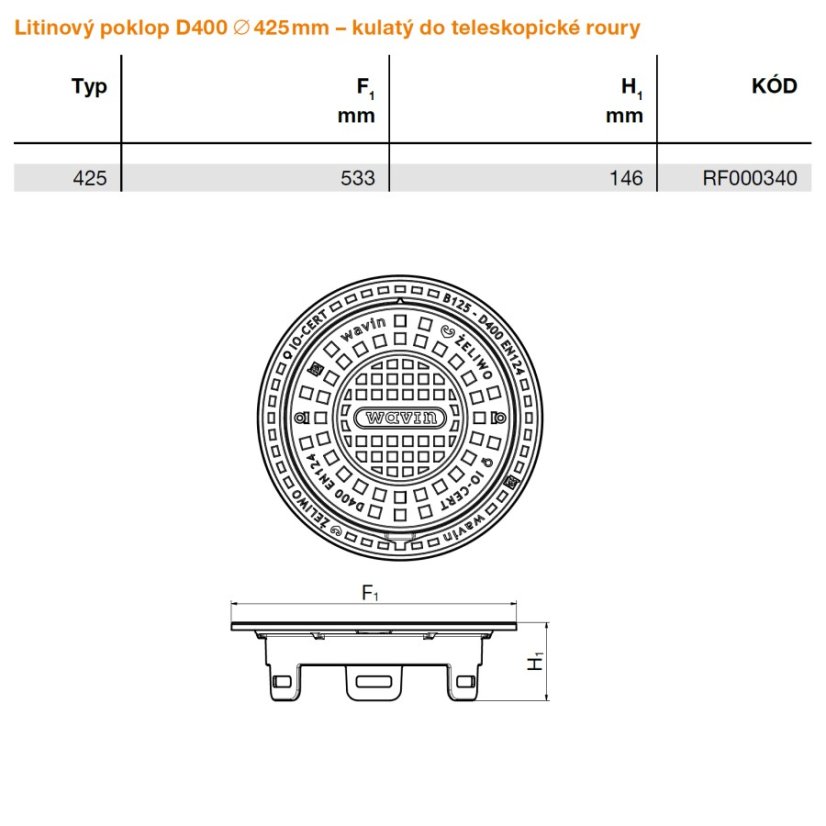 Poklop litinový Ø 425, zatížení D400