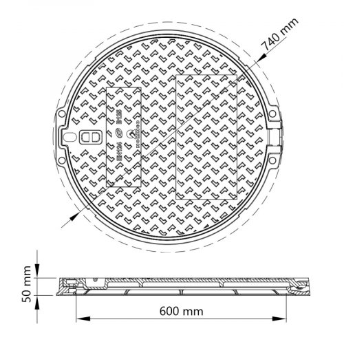 Litinový kruhový poklop s rámem RDM 12 600PZ, zatížení B125