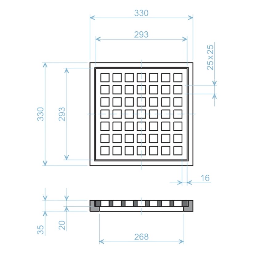 Mříž s rámem LITAVA® 300x300, zatížení A15