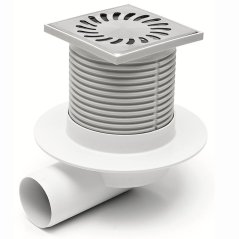 Podlahová vpusť boční DN50, límec, nerez/plast rámeček, mřížka SUN